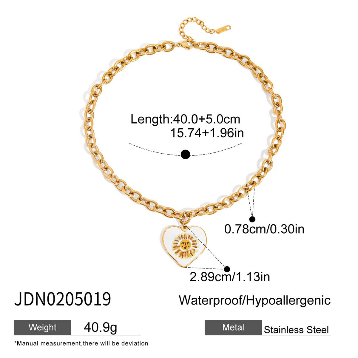 Wholesale  18K Gold Stainless Steel Oil Drop Printed Heart Face Pendant Versatile Necklace