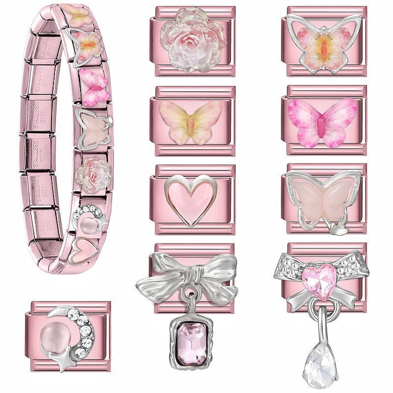Wholesale Chic Stainless Steel Bow Bracelet With Pink Diamond Petals Country Style Electroplated Finish Fashion Accessory For Resale