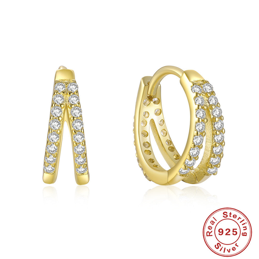 Wholesale S925 sterling silver double-row diamond earrings