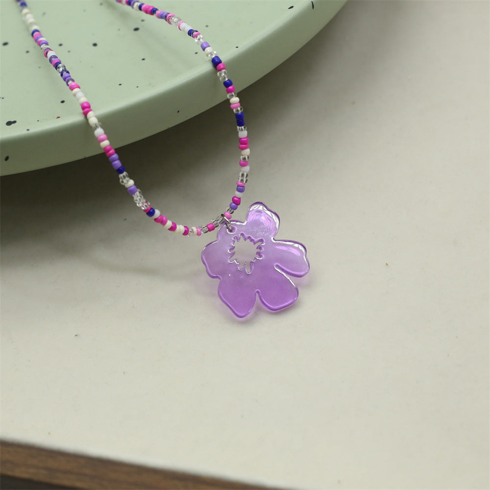 Wholesale Colorful Rice Bead Flower Necklace