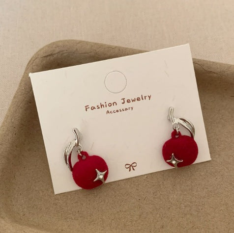 Wholesale flocked red apple funny earrings