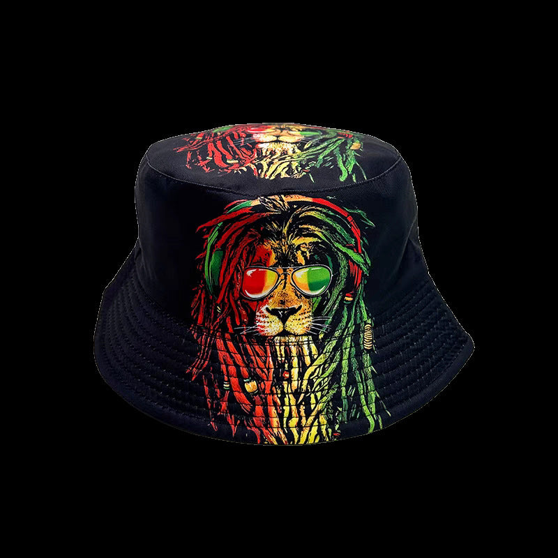 Wholesale Printed Cartoon Fisherman Hat,  Double-Sided Retro Sunshade,  Casual Outdoor Hat for Men Women