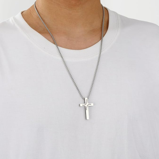 Wholesale Stylish Baseball Cross Necklace Stainless Steel Pendant Fashion Accessory for Men Gift Resale