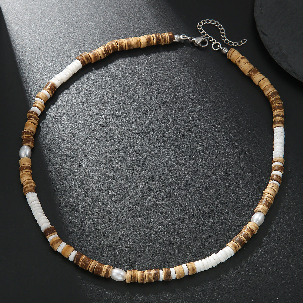 Wholesale Summer Beach Bohemian Wood Chip nut Shell Necklace