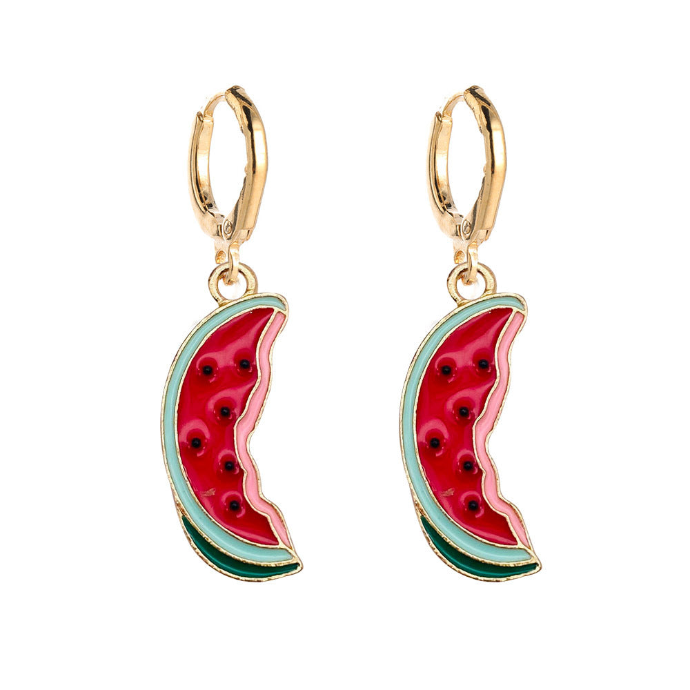 Wholesale Fruit Earrings Lemon Avocado Strawberry Cute Alloy Dripping Oil Earrings ACC-ES-Cheny006