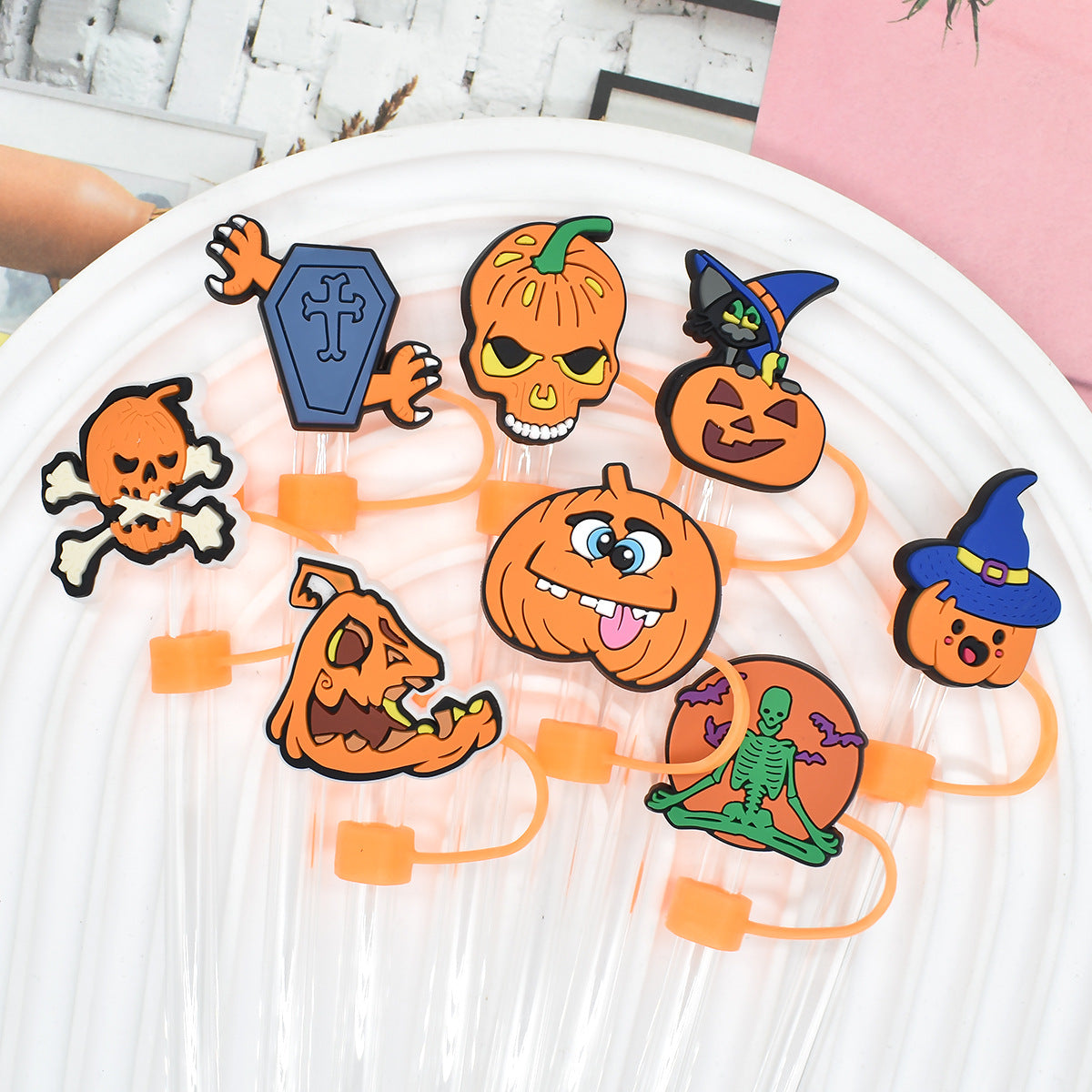 Wholesale Random 100pcs Halloween 10mm PVC Soft Straw Tube Cap ACC-SCR-RYY092