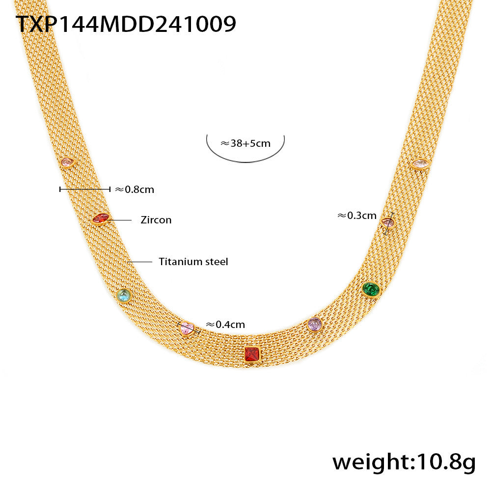 Wholesale Titanium Steel  Geometric Colorful Zircon Necklace Bracelet Set