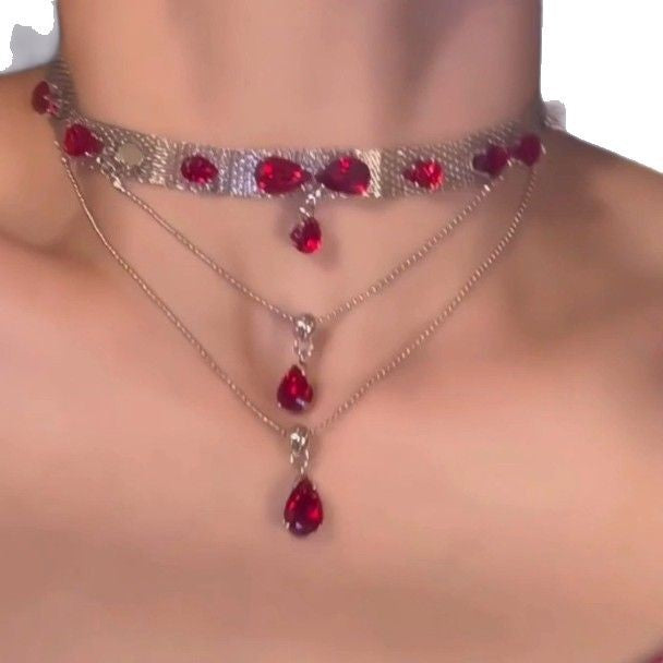 Wholesale red zircon tassel clavicle chain necklaces