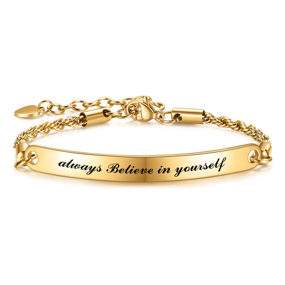 Wholesale Titanium Steel 5mm bend plate laser English  adjustable  bracelet