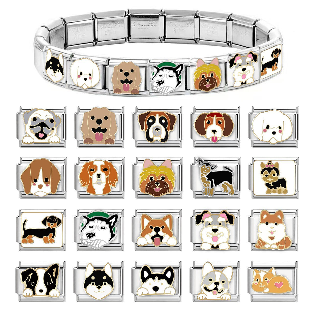 Wholesale Dog Pattern Italian Charms Bracelet Original Design Titanium Steel DIY Jewelry Accessory Gift