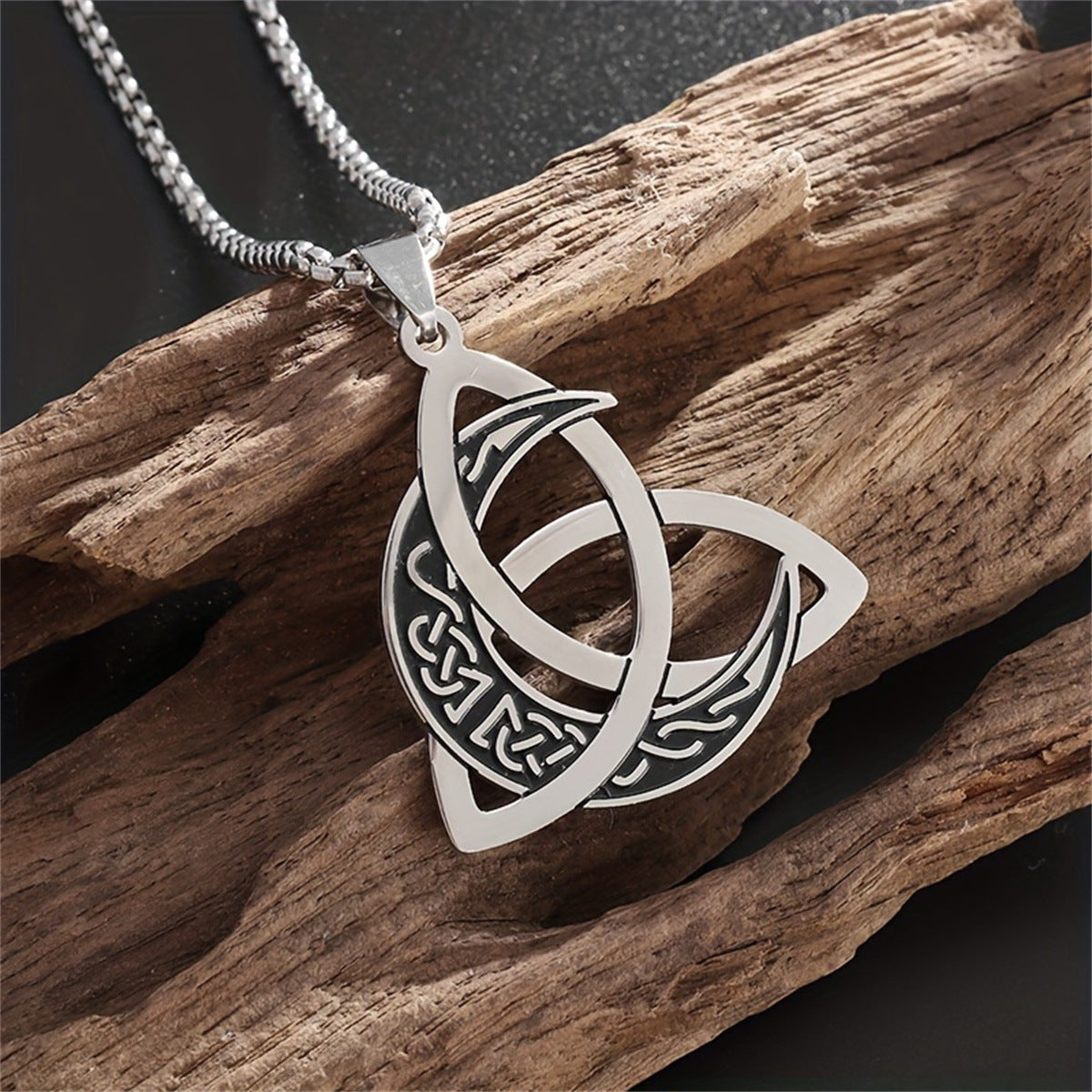 Wholesale Triangle Knot Moon Phase Surrounded  Stainless Steel Necklace