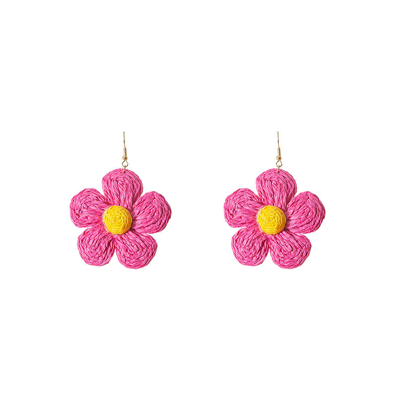 Wholesale Hand-woven Raffia Exaggerated Flower Earrings ACC-ES-MDD019