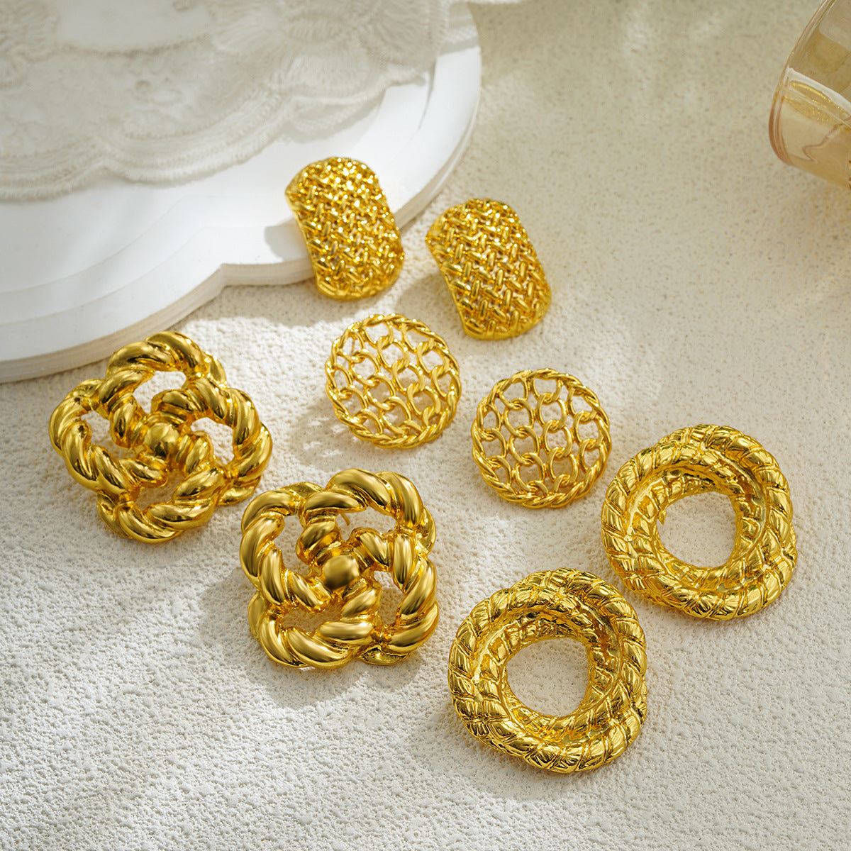 Wholesale 18K gold retro exaggerated large earrings knot woven geometric earrings