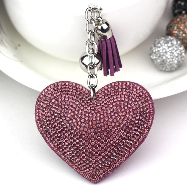 Wholesale 12pcs Heart Shape Hot Diamond Leather Keychain ACC-KC-DC001