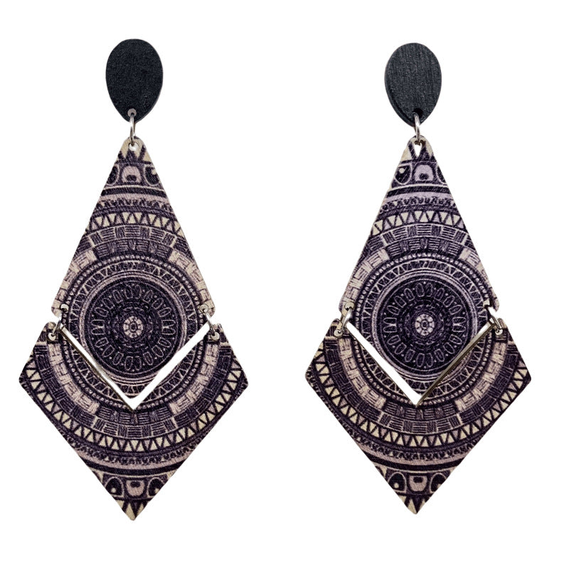 Wholesale Bohemian Rhombus Wooden Beach Earrings ACC-ES-FX006