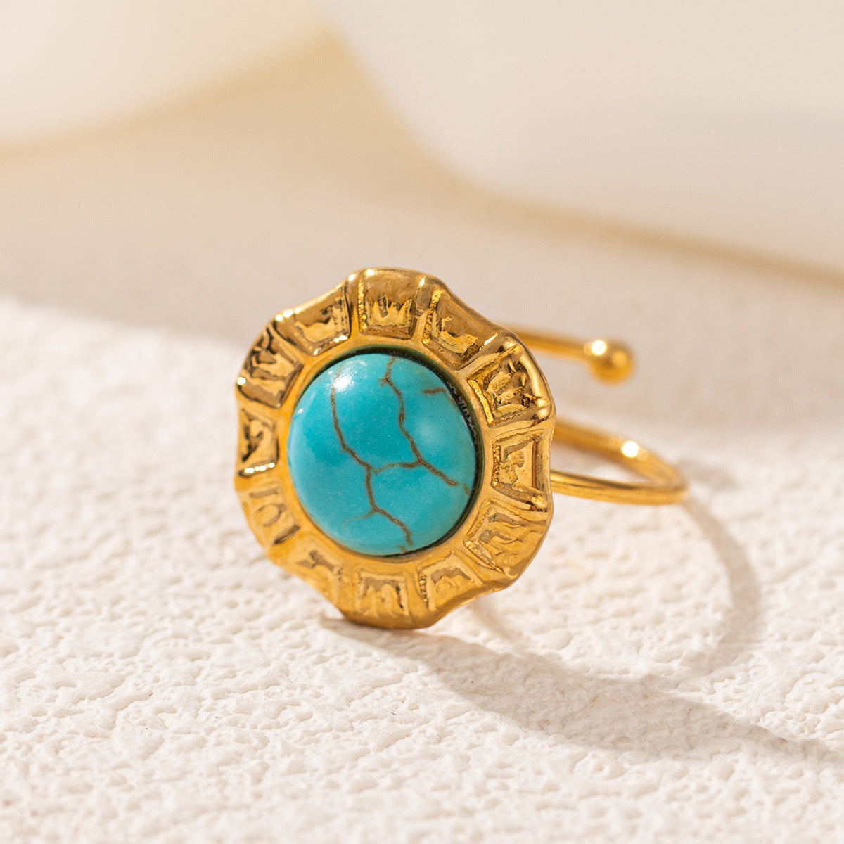 Wholesale Stainless Steel 18K Gold Open Turquoise Ring