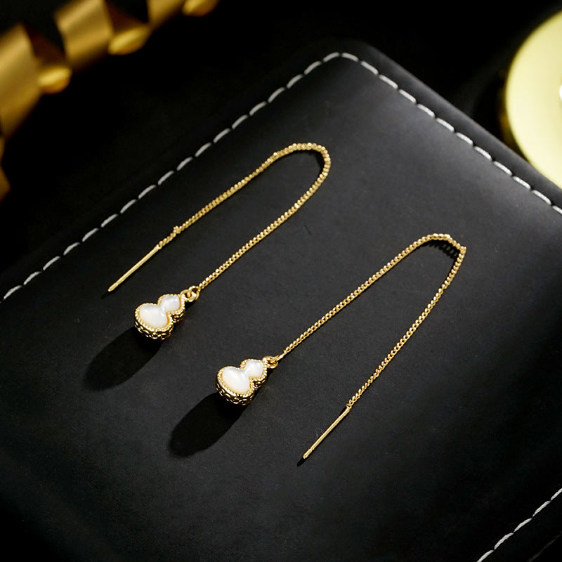 Wholesale double-sided natural fritillary enamel gourd pendant ear line earrings