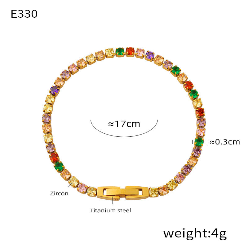 Wholesale Fashion Tennis Bracelet Titanium Steel Gold Plated Colorful Zircon Boutique Resale Jewelry