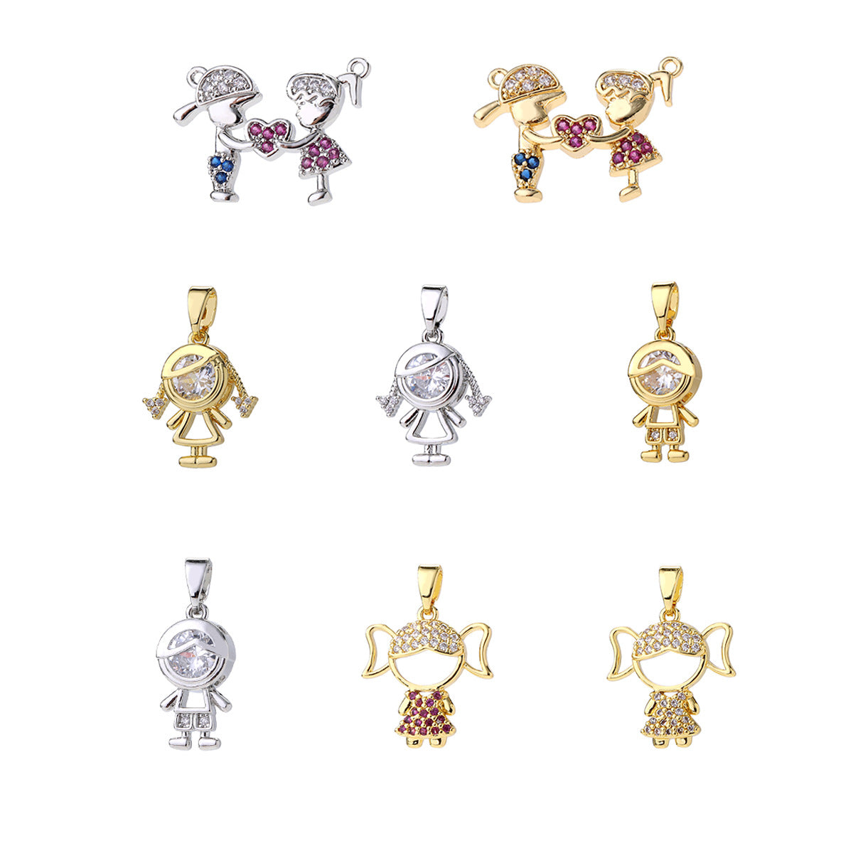 Wholesale Cute Love Heart Girl Pendant Gold Plated Brass Zircon Chic Necklace Accessory For Women