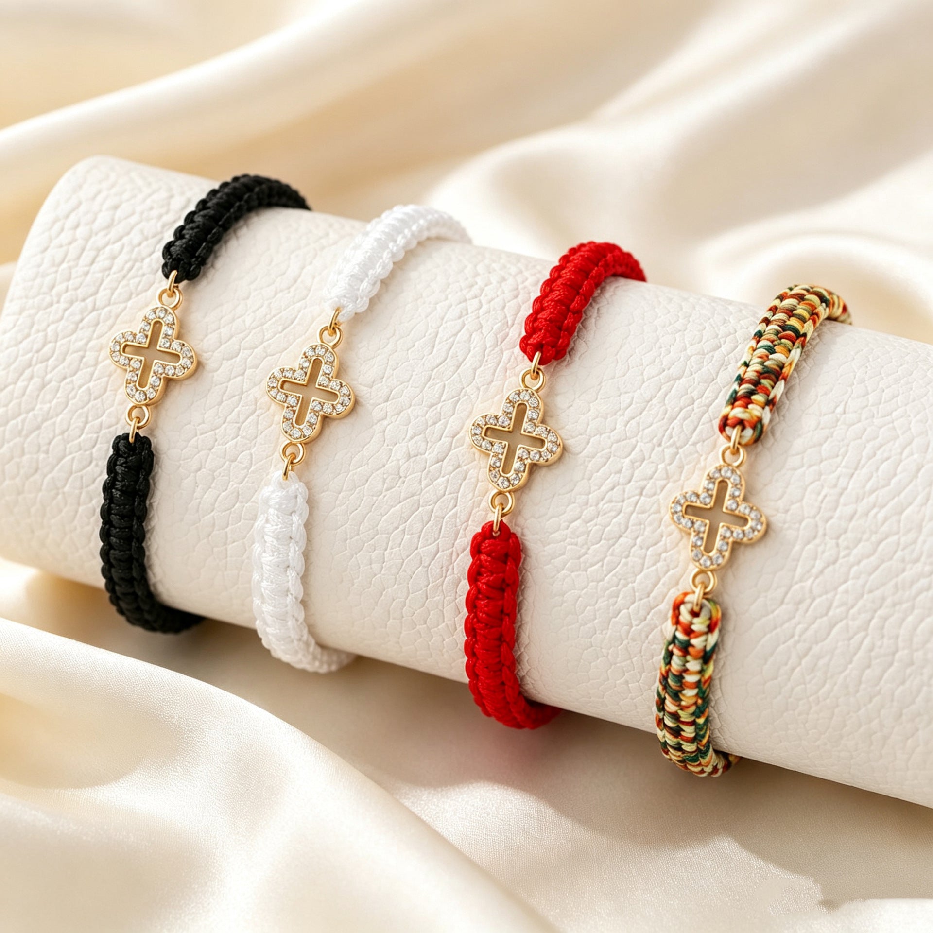 Wholesale Fashionable OL cross-border zinc alloy bracelet with trendy cross inlay,  fresh design,  and exquisite color weaving.