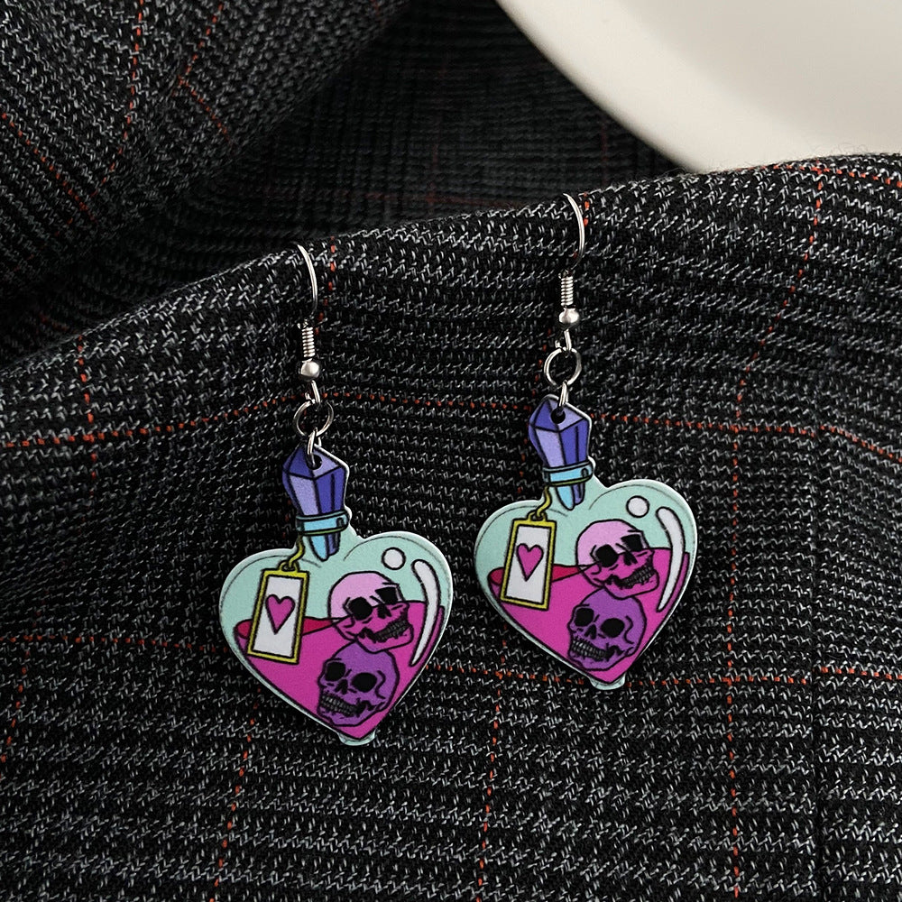 Wholesale  Acrylic Heart Skeleton Dangle Earrings for Women Party Wear Fashion Accessory