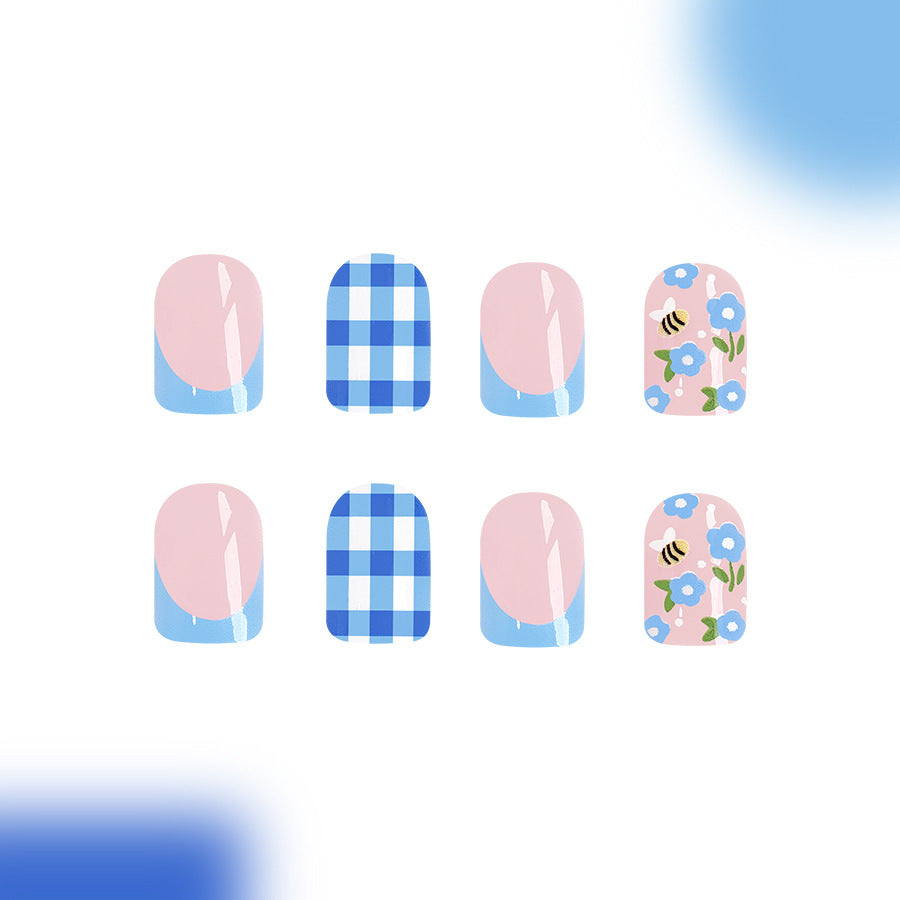 Wholesale 24 Pieces/box Blue Flowers Press-on Nails Kits Nail Stickers ACC-NS-GuaiXL088