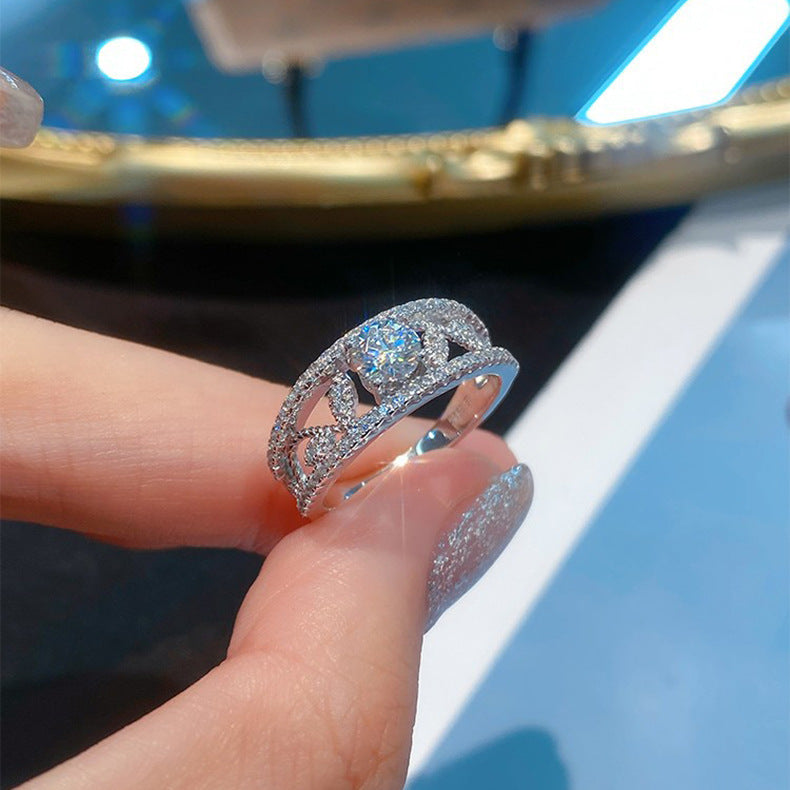 Wholesale 50 Points Eight Heart and Eight Arrows Plating PT950 Group Inlaid with Full Diamond Simulation Imported Mosan Diamond Opening Ring Women' s Wedding Jewelry