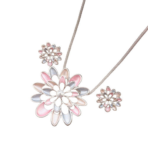 Wholesale  Enamel Hollow Sunflower Earrings Long Pendant suit Long Necklace