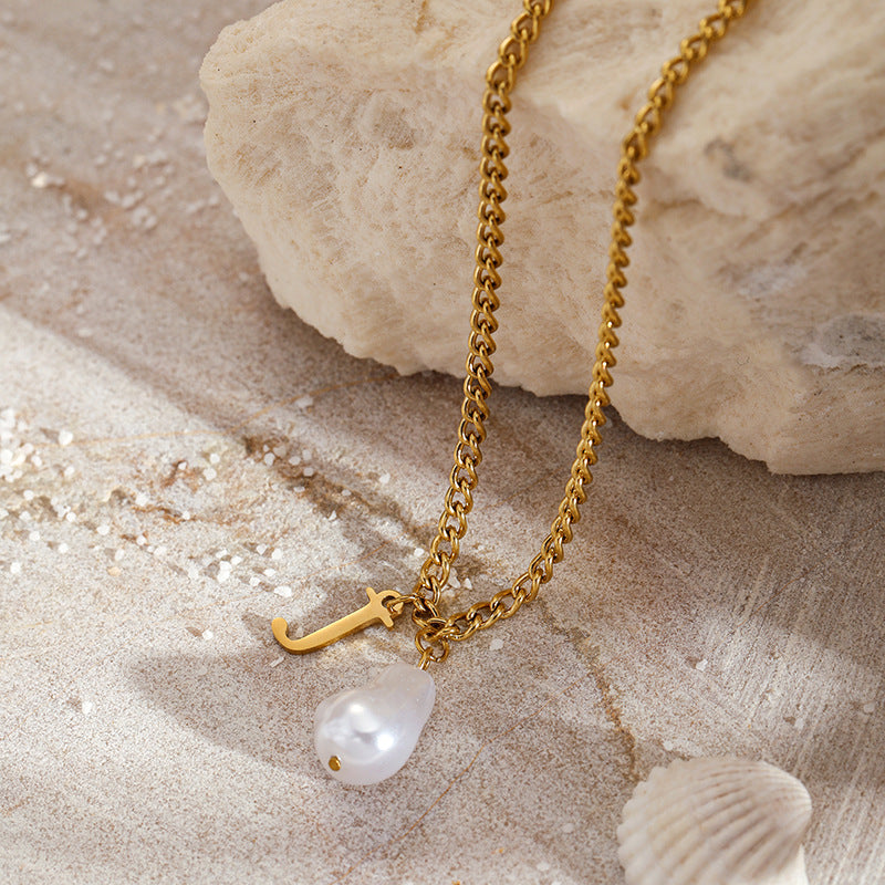 Wholesale Pearl 26 Letters Stainless Steel Necklaces ACC-NE-YunHe003