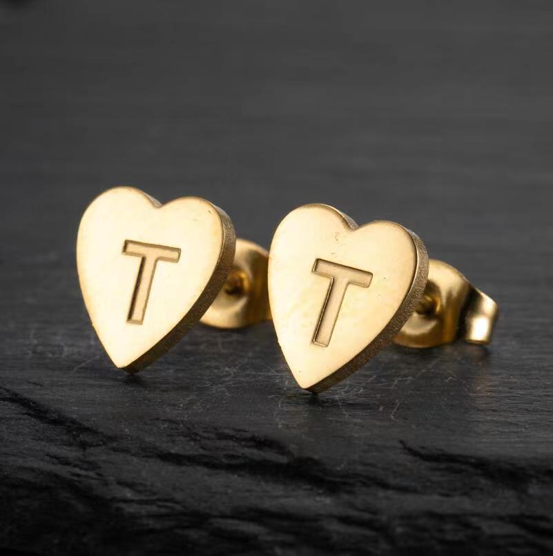 Wholesale Love Earrings English Letters Retro Gold and Silver Earrings Heart Earrings Titanium Steel ACC-ES-FaDiniya001