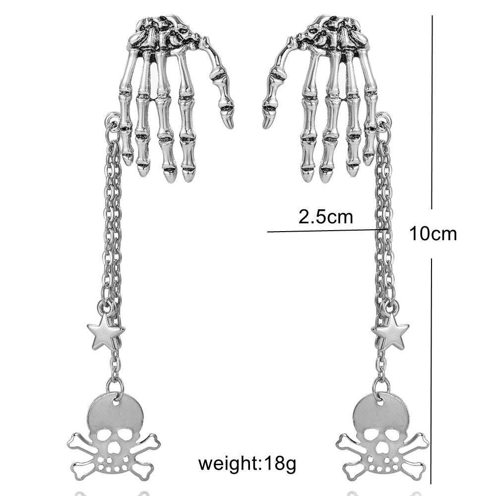 Wholesale Alloy Electroplated Skull Tassel Earrings Gothic Punk  Jewelry Accessory Gift