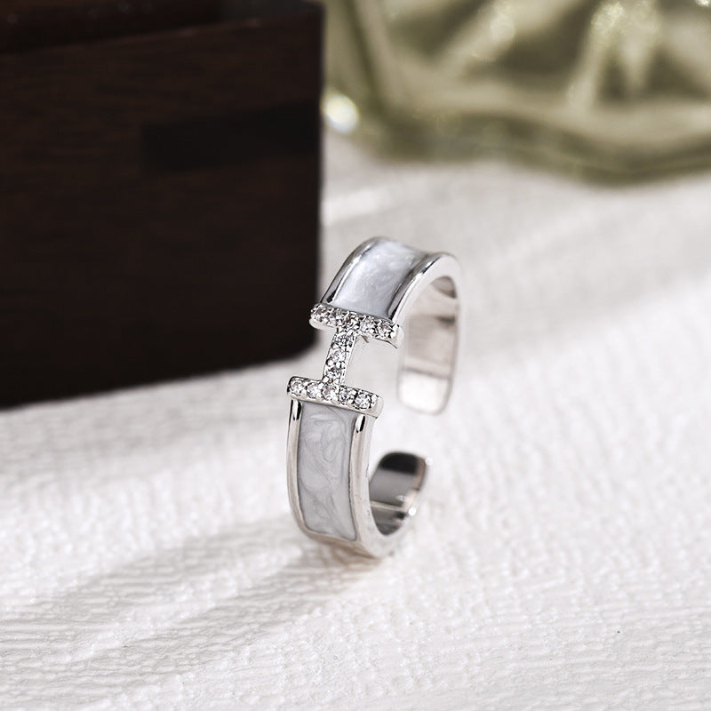 Wholesale Fashion Open Ring with Mother-of-Pearl H Initial,  Adjustable Copper Jewelry for Women,  Trendy Gift