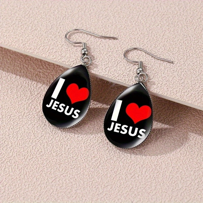 Wholesale Stainless Steel Letters I Love Jesus Teardrop Earrings