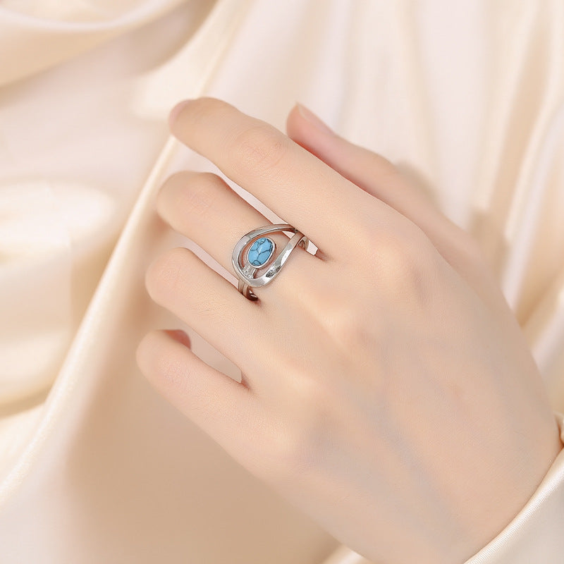Wholesale Vintage Geometric Copper Turquoise Ring Women' s Fashion Jewelry Gift