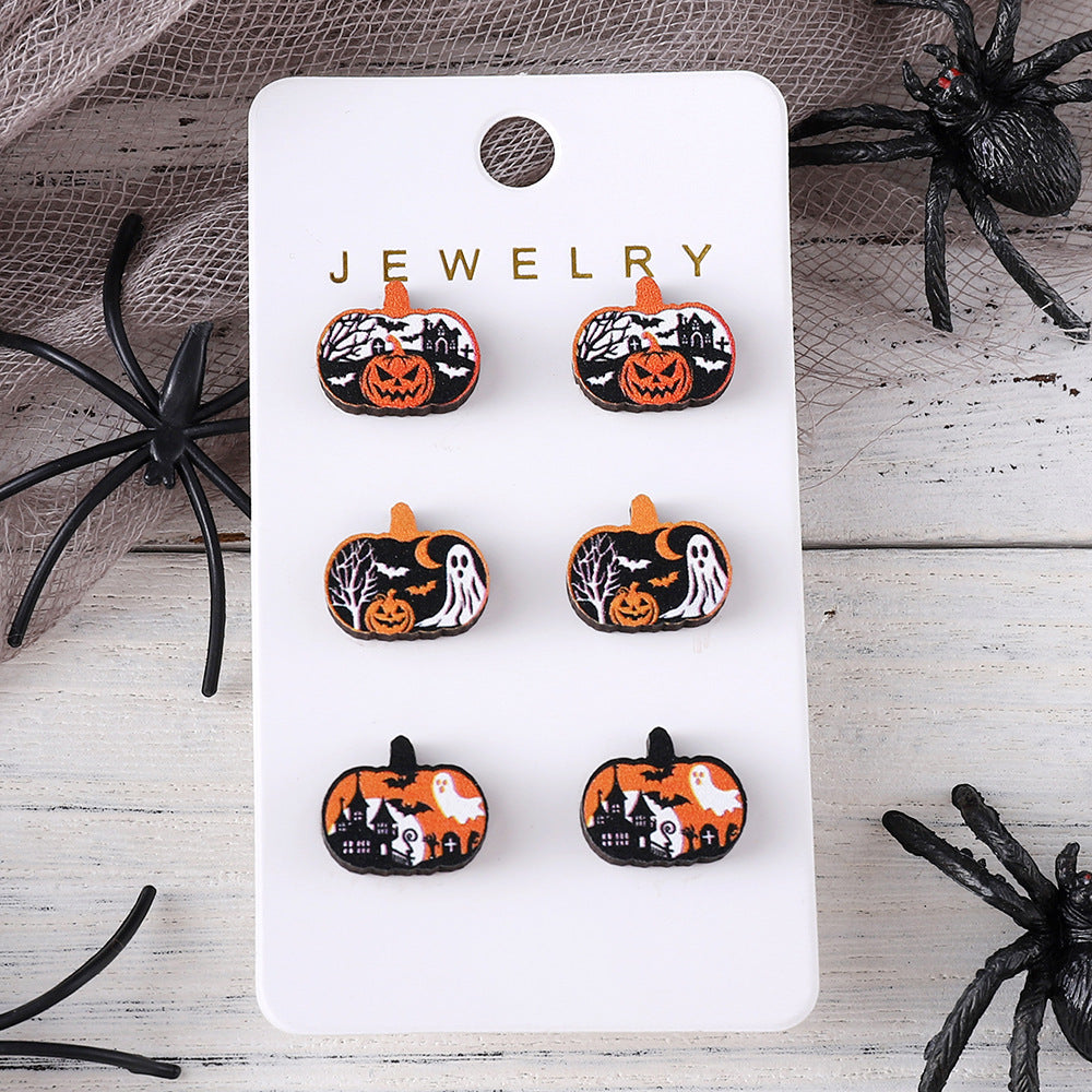 Wholesale  Halloween Ghost Witch Hat Black Cat Ghost Face Pumpkin Earrings Set