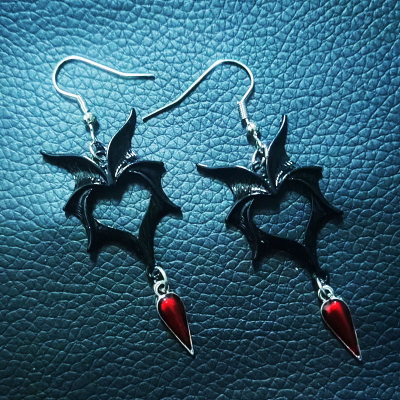 Wholesale Alloy Gothic Bat Wing Drop Earrings Ancient Silver Vintage Style Jewelry Accessory for Resale