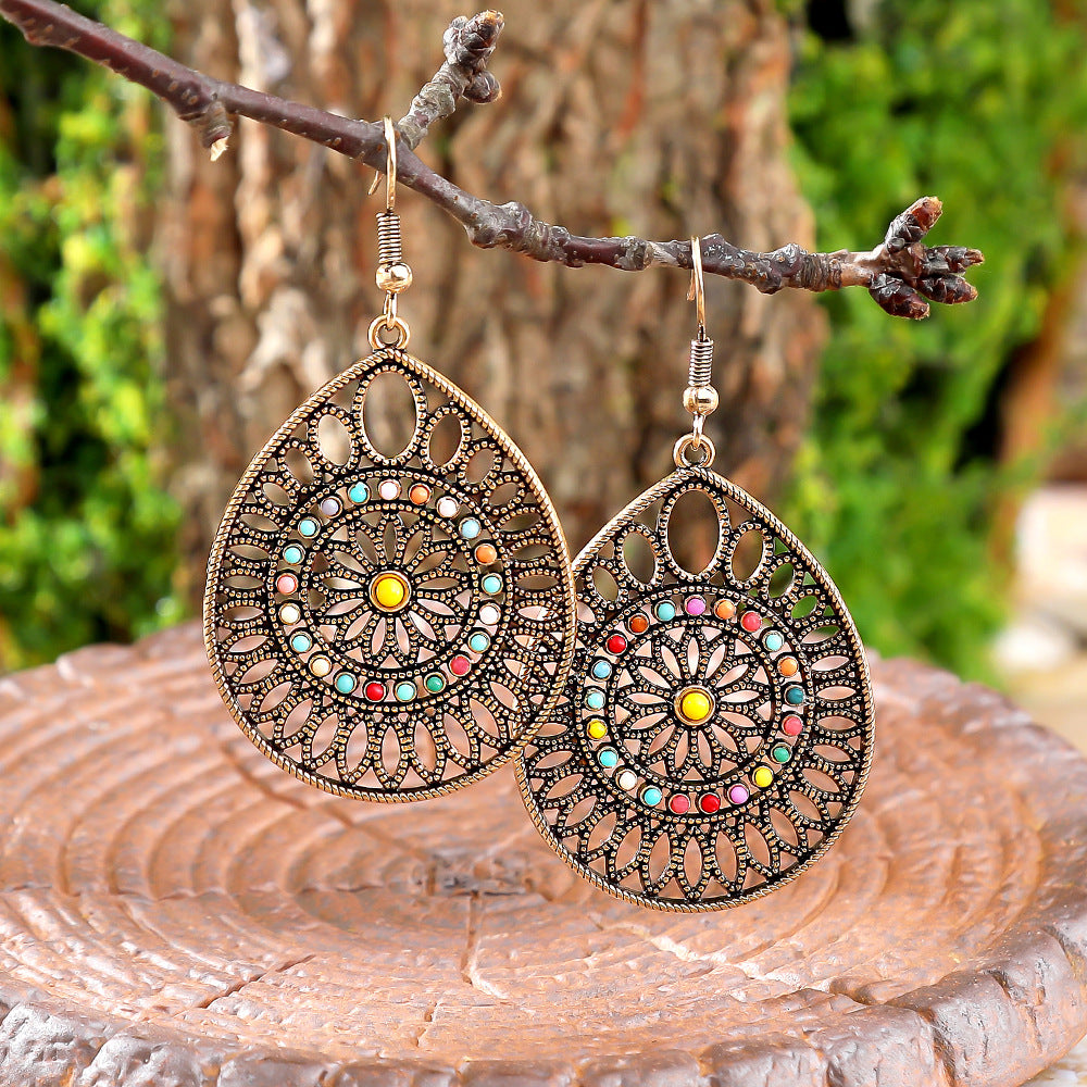 Wholesale Bohemian Fan Earrings Colorful Beads Alloy Jewelry Accessory