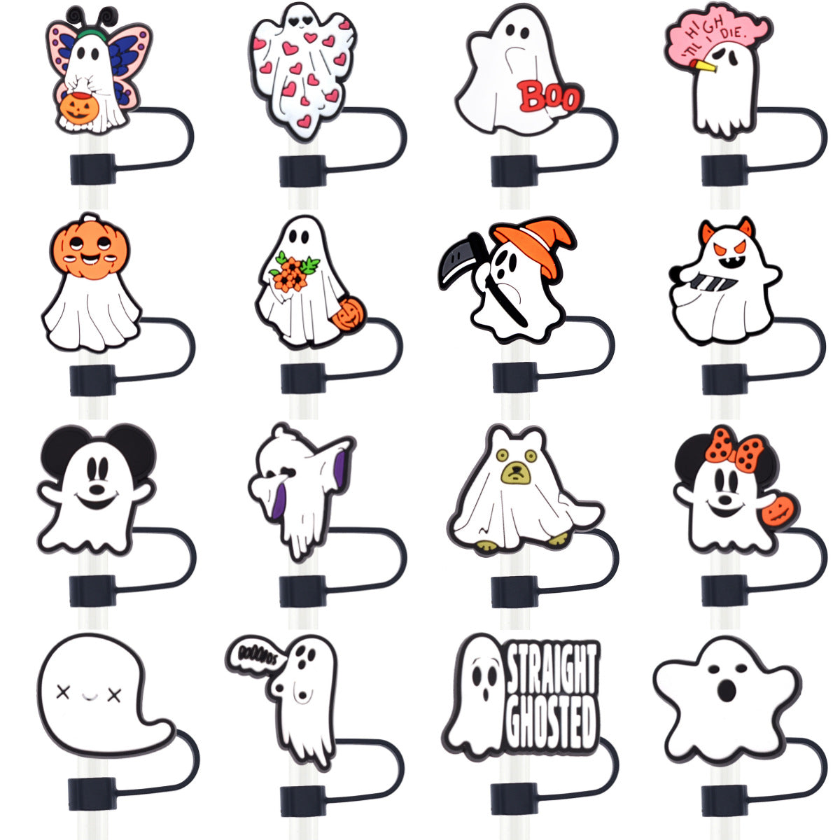 Wholesale 50pcs 10mm Straw Cover Cartoon Cute Ghost Silicone Straw Caps for Cup Decoration Straw Tube Cap ACC-SCR-SSL003