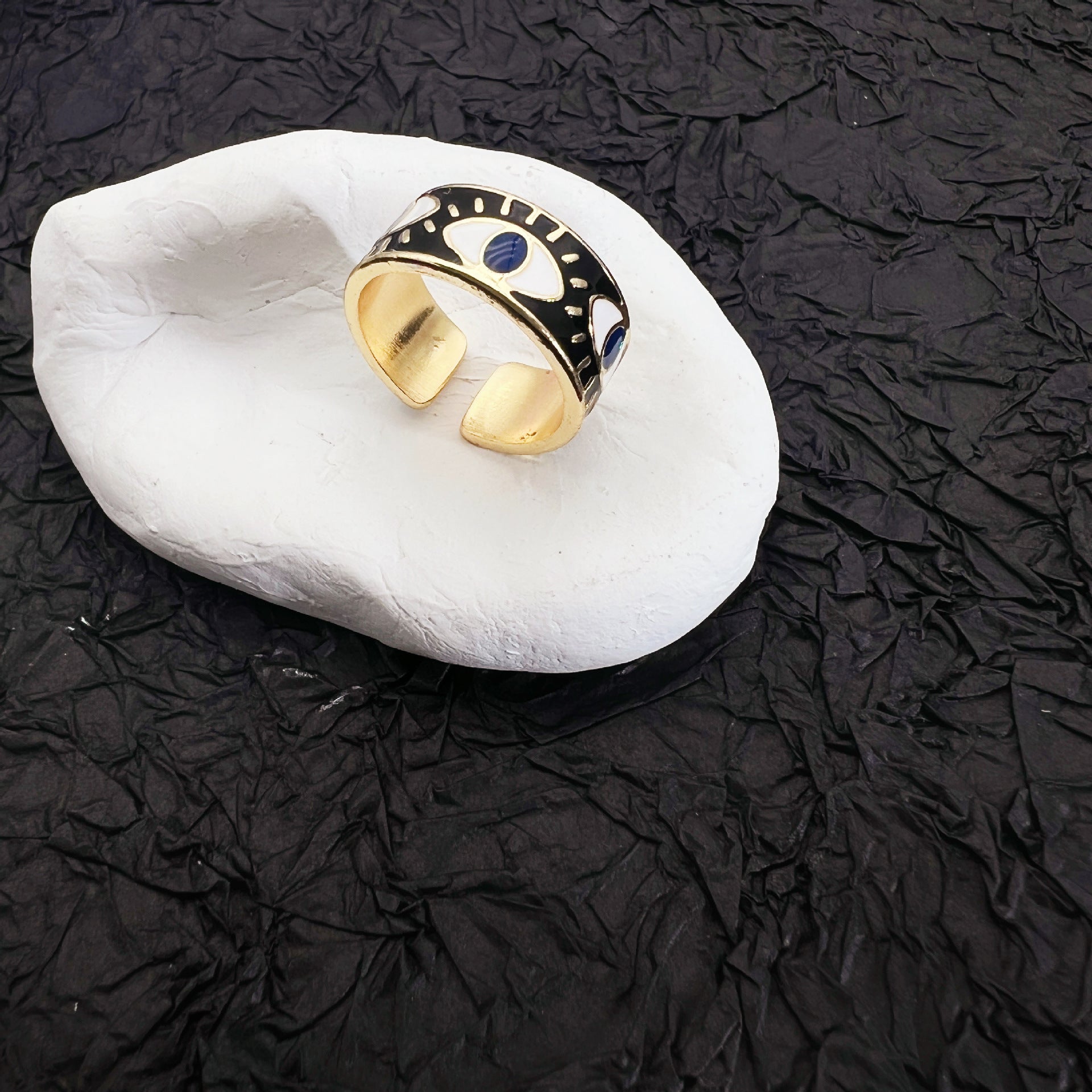 Wholesale Turkish Devil Eye Color Oil Drop Opening Adjustable Ring ACC-RS-QingHe003