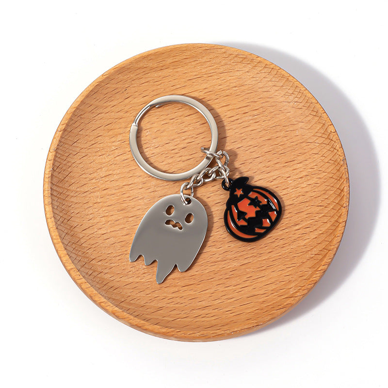 Wholesale   Halloween Cartoon Ghost Pumpkin Stainless Steel Keychain
