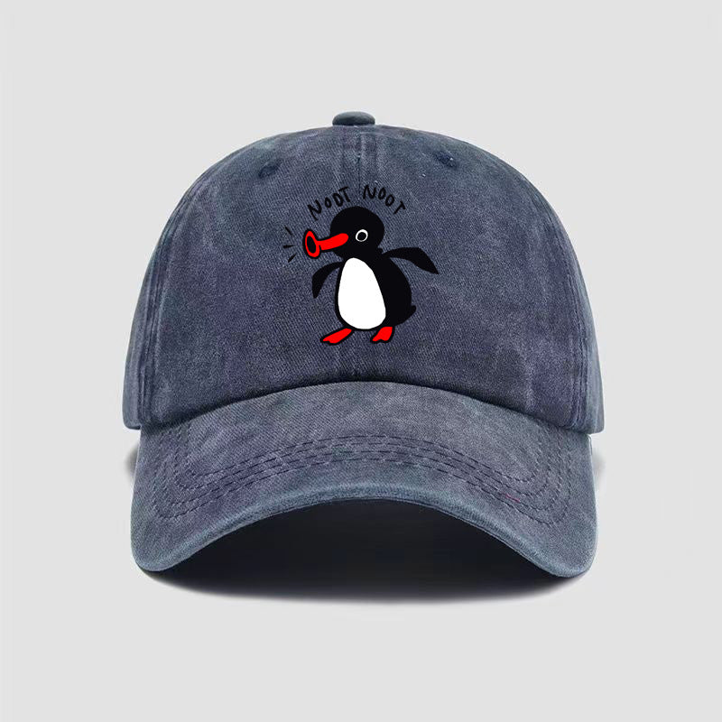 Wholesale  Curved Brim Washed Cotton Cartoon Print Penguin Baseball Cap