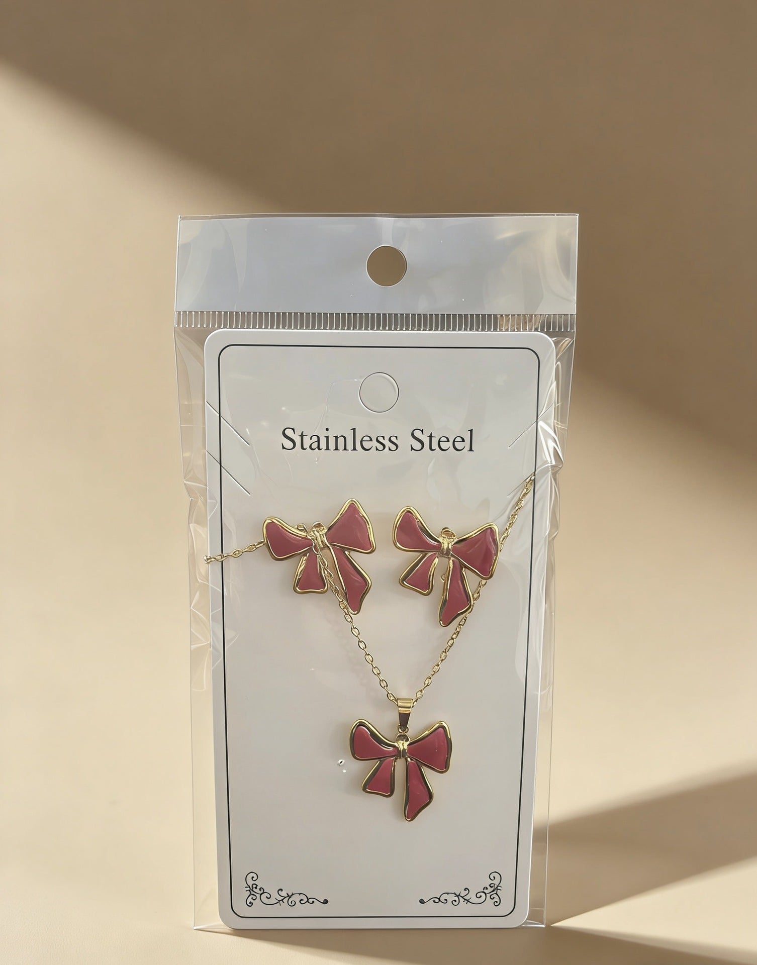 Wholesale Stainless Steel Flower and Teardrop Enamel Earrings and Necklace Set