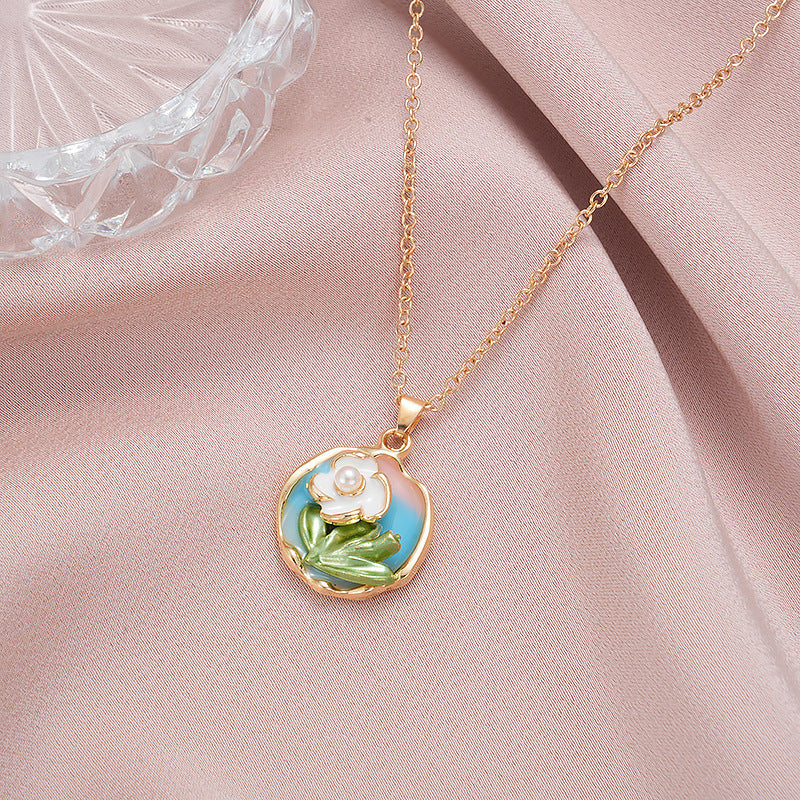 Wholesale  rose oil painting color pearl color necklace
