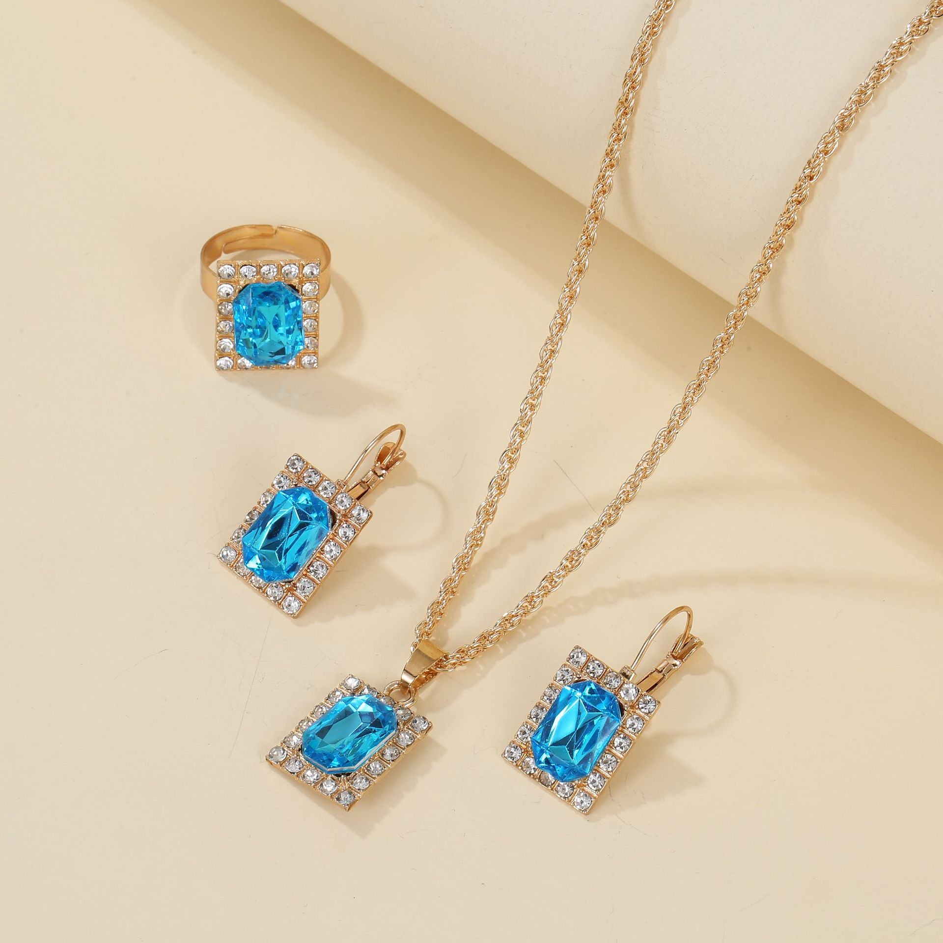 Wholesale Water Drop Heart Diamond Necklace Earring Set