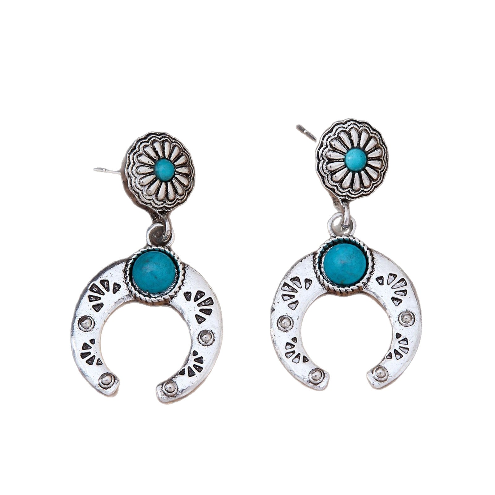 Wholesale  Retro Western Style Bohemian Horseshoe Turquoise Earrings