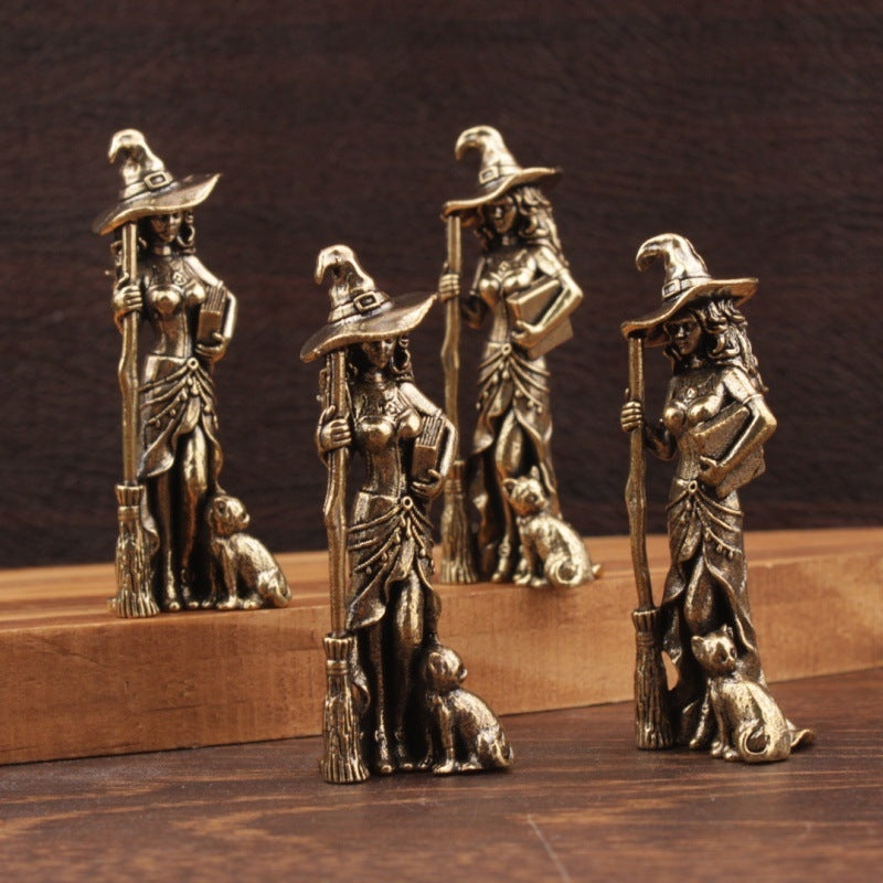 Wholesale Brass Moon Broom Witch Ornament American Style Decorative Resale