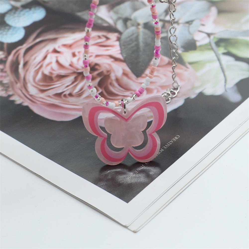 Wholesale Colorful Butterfly Beaded Y2K Necklace