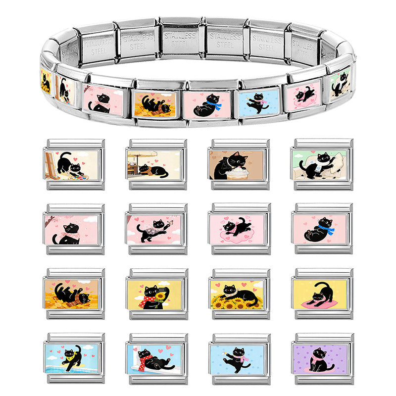 Wholesale Cat Theme DIY Modular Bracelet Stainless Steel Fashion Jewelry Accessory Gift