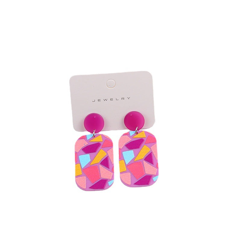 Wholesale color block acrylic printed embossed earrings