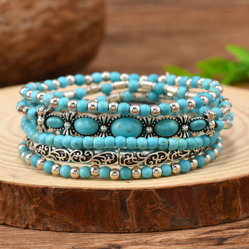 Wholesale Turquoise bull head Western vintage boots beaded bracelet